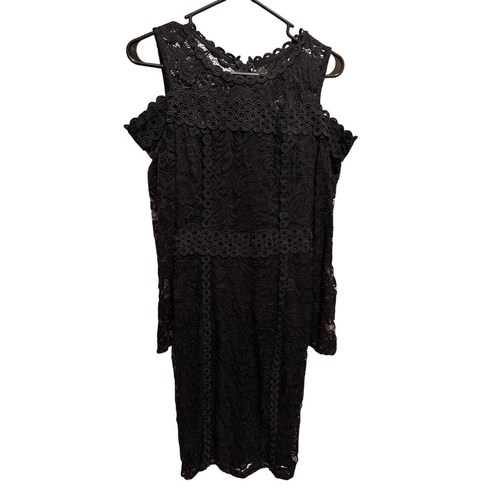 Bisou Bisou Elegant Black Lace Cold Shoulder Lace Dress Women's Size 10